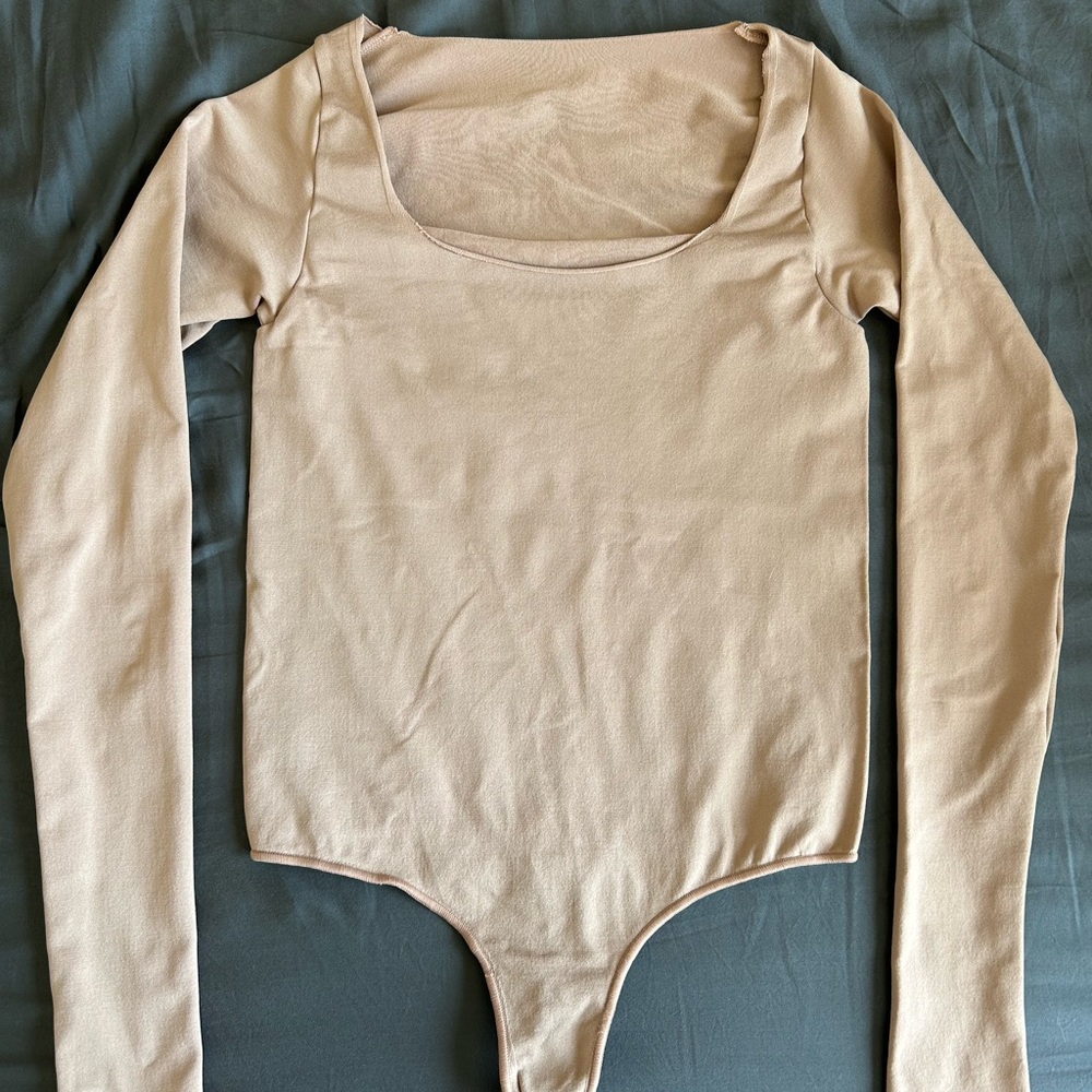 Skims Beige Long Sleeve Bodysuit